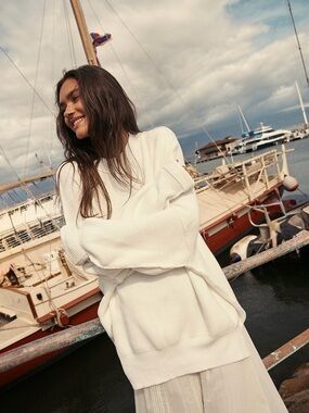 Free People Oversized Ivory Crewneck Sweater